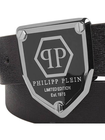 Men's FAAA Logo Hexagon Leather Belt FAAA MVA0696 PLE010N - PHILIPP PLEIN - BALAAN 1