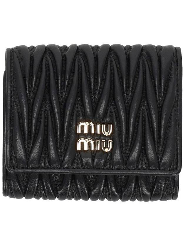 Matelasse Logo Napa Leather Half Wallet Black - MIU MIU - BALAAN 1