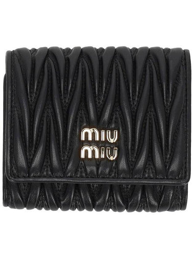 Matelasse Logo Napa Leather Half Wallet Black - MIU MIU - BALAAN 1