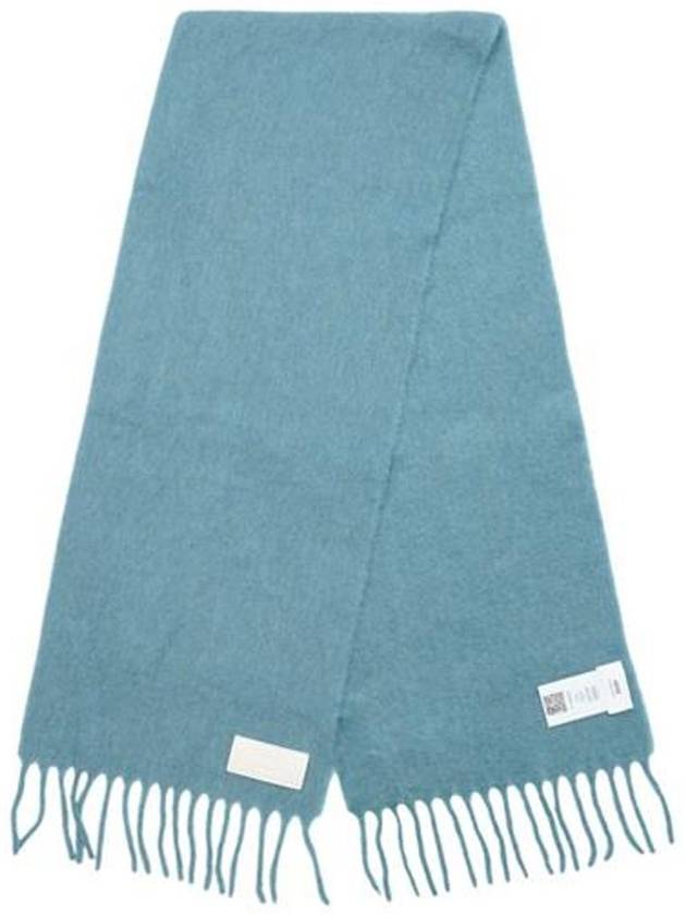 Logo Patch Fringe Wool Muffler Aquamarine - AMI - BALAAN 4