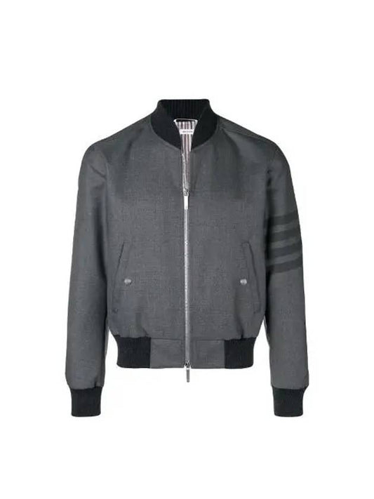 Men's 4 Bar Ribbed Knit Bomber Jacket Grey - THOM BROWNE - BALAAN 2