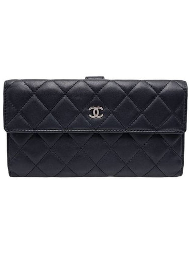 Women s Black Lambskin Classic Quilting Pattern Silver Logo Long Wallet - CHANEL - BALAAN 1