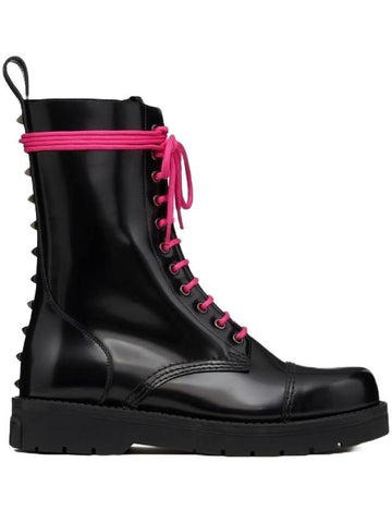 Untitled Calfskin Combat Boots Black - VALENTINO - BALAAN 1