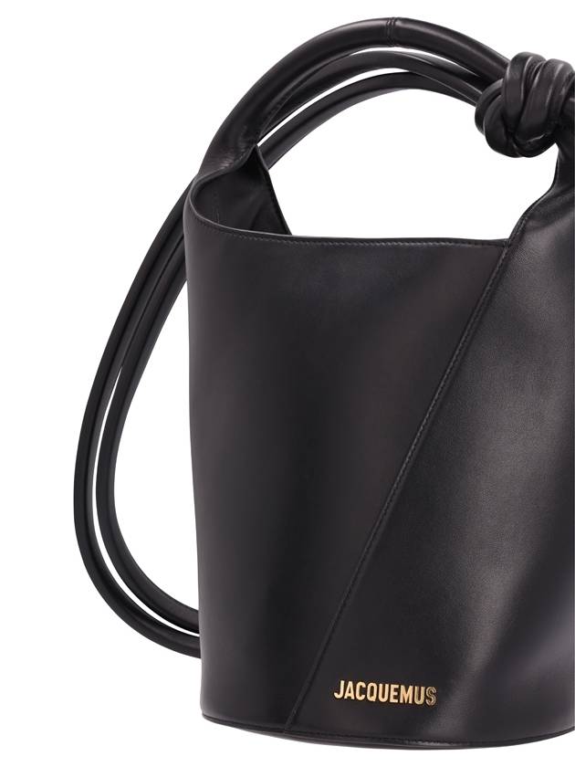 Le Petit Tourni Mini Knotted Leather Bucket Bag Black - JACQUEMUS - BALAAN 4