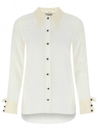 Women's Lace Trimmed Long Sleeve Shirt White - SAINT LAURENT - BALAAN 1