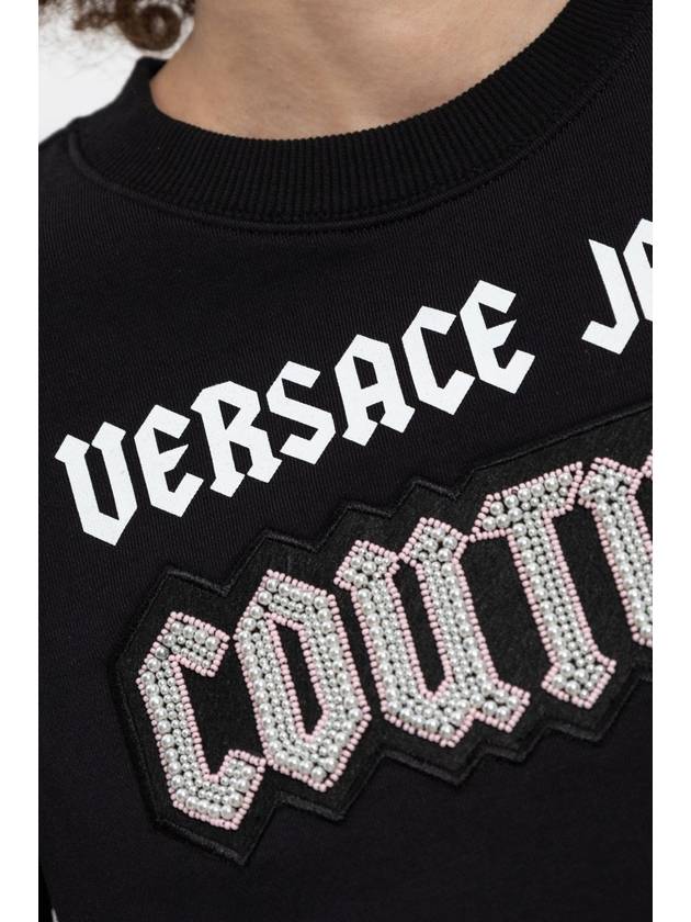 Versace Jeans Couture Sweatshirt With Shimmering Appliqués, Women's, Black - VERSACE - BALAAN 5