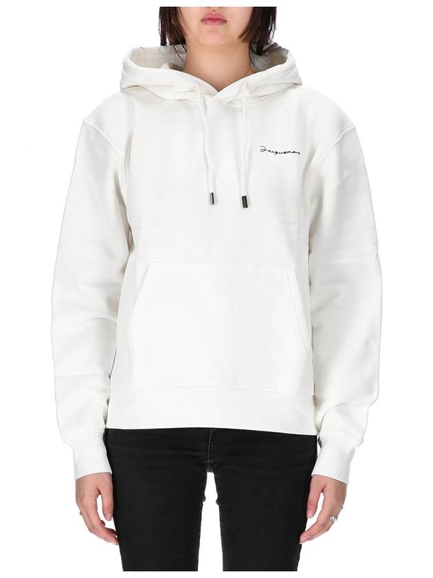 Le Brodet Embroidered Logo Cotton Hooded Top White - JACQUEMUS - BALAAN.