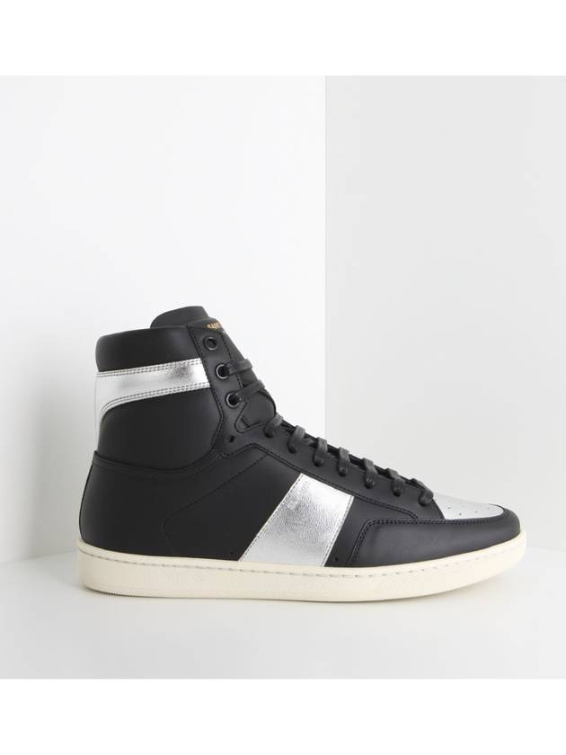 Leather High Top Sneakers Silver Black - SAINT LAURENT - BALAAN 2