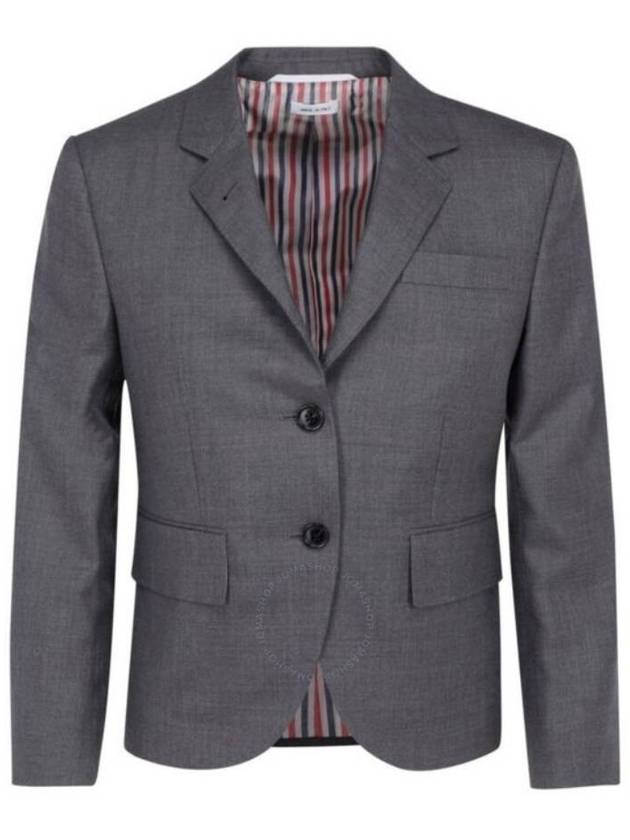 Women's Twill Slim Fit Single Breasted Wool Jacket Mid Grey - THOM BROWNE - BALAAN 2