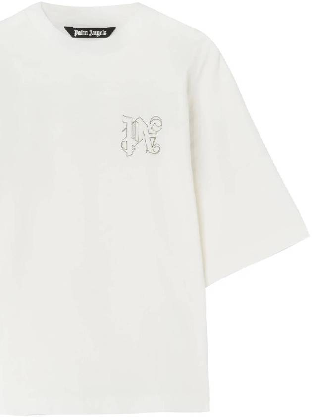 Palm Angels Embroidered Monogram Short Sleeve T Shirt Off White - PALM ANGELS - BALAAN 3