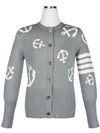 Cotton Anchor Intarsia 4-Bar Crewneck Cardigan Grey - THOM BROWNE - BALAAN 3