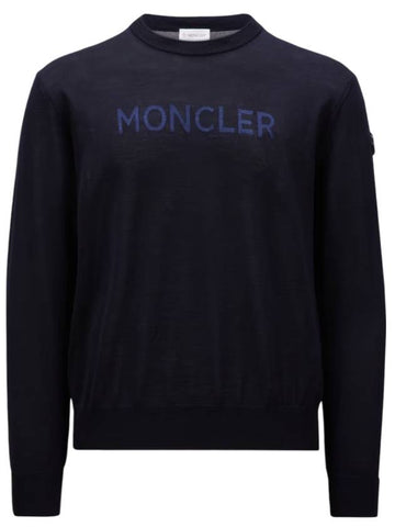 Logo printed wool knit top royal blue - MONCLER - BALAAN 1