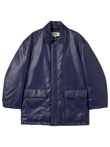 MM6 Sports Leather Jacket Blue - MAISON MARGIELA - BALAAN 1