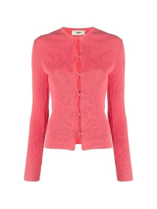 Crew Neck Slim Fit Cardigan Pink - FENDI - BALAAN 2