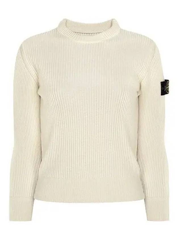 Ribbed Detail Crew Neck Knit Top Natural White - STONE ISLAND - BALAAN 2