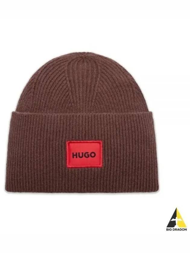 Green Ribbed beanie hat with red logo label 50496011 202 - HUGO BOSS - BALAAN 2