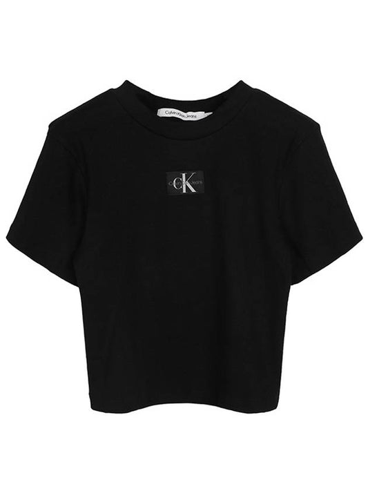 Logo Patch Ribbed Short Sleeve T-Shirt Black - CALVIN KLEIN - BALAAN 2