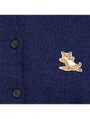 Chillax Fox Patch Crew Neck Wool Cardigan Navy Melange - MAISON KITSUNE - BALAAN 3