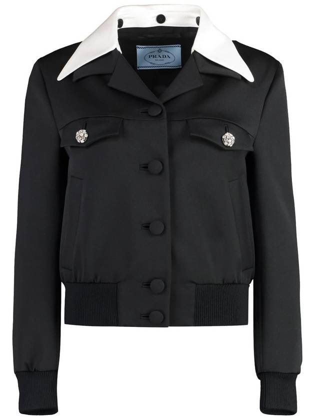 Single breasted wool satin jacket black - PRADA - BALAAN 2