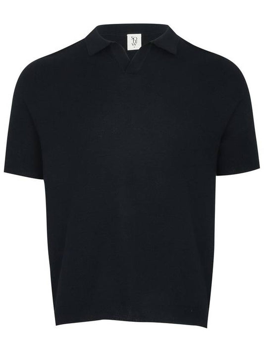 Men's Open Collar Short Sleeve Knit Top Dark Navy - SOLEW - BALAAN 1