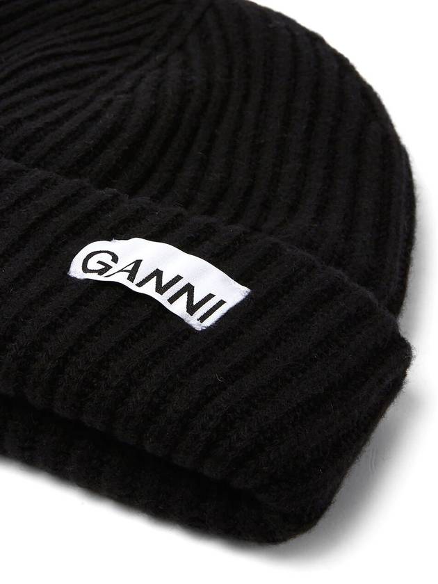 Logo Patch Knit Beanie Sand - GANNI - BALAAN 3