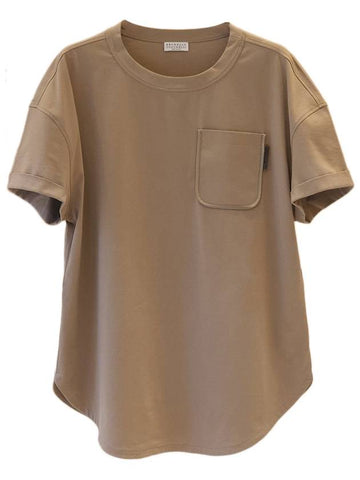 Women s Pocket Silk Monili Short Sleeve T Shirt Brown M0T81EH900 C8944 - BRUNELLO CUCINELLI - BALAAN 1