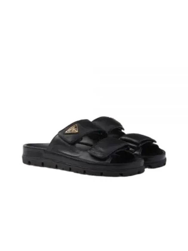 Triangular Logo Nappa Leather Slippers Black - PRADA - BALAAN 2