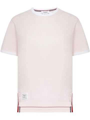 Asymmetric Hem Short Sleeve T-Shirt Pink - THOM BROWNE - BALAAN 1