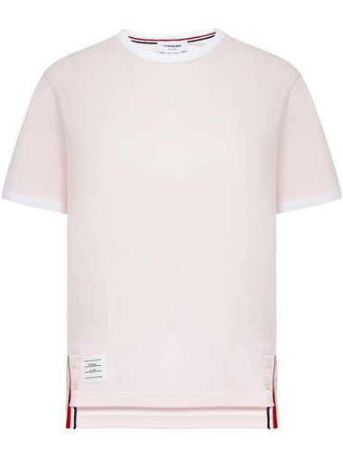 Asymmetric Hem Short Sleeve T-Shirt Pink - THOM BROWNE - BALAAN 1