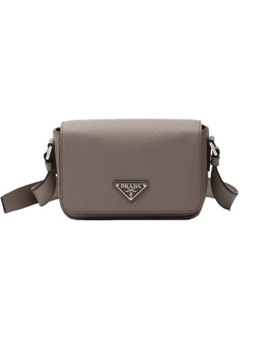 Saffiano Leather Shoulder Bag Clay Grey - PRADA - BALAAN 1