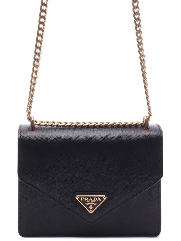 Saffiano Leather Envelope Chain Shoulder Bag Black - PRADA - BALAAN 3