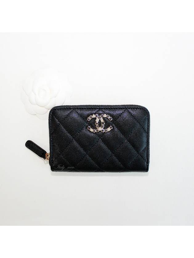 Stone CC Logo Zipper Wallet Caviar Black AP3606 B14343 94305 - CHANEL - BALAAN 3