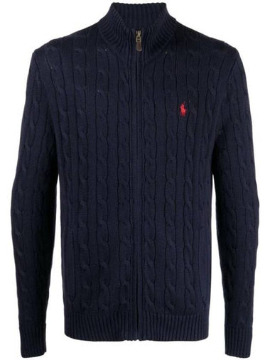 Pony Motif Cable Zipper Knit Cotton Cardigan Navy - POLO RALPH LAUREN - BALAAN 1