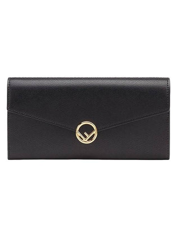 logo flap long wallet black - FENDI - BALAAN 1