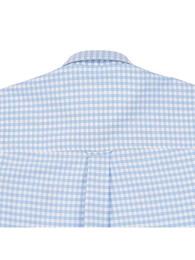 Small Heart Logo Gingham Button Long Sleeves Shirt Sky Blue - AMI - BALAAN 10