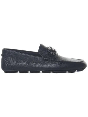 V Logo Signature Calfskin Driving Shoes Black - VALENTINO - BALAAN.