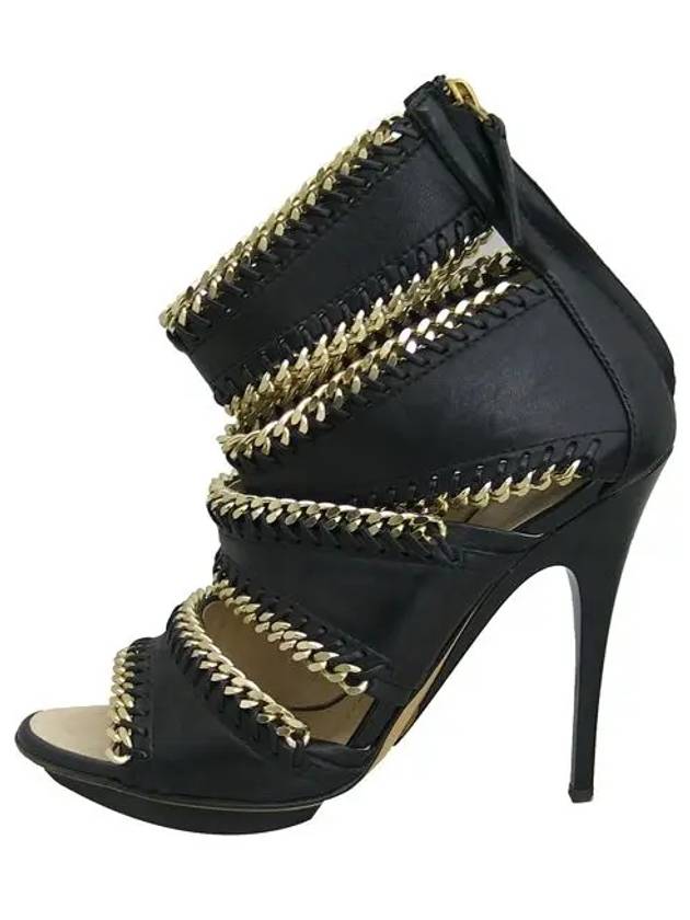 Black leather gold chain decoration women s shoes - GIUSEPPE ZANOTTI - BALAAN 3