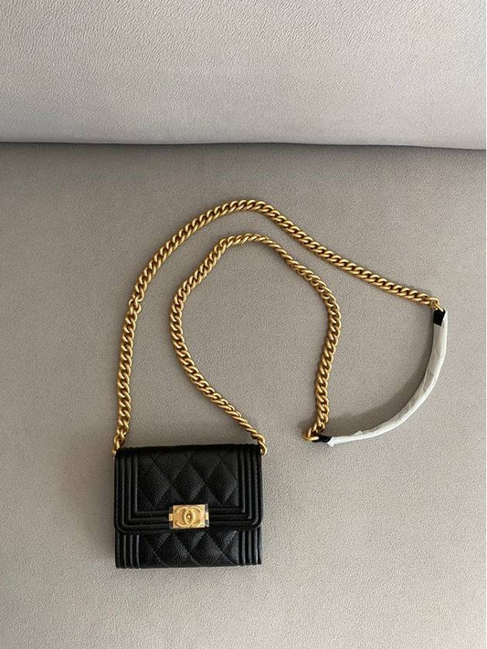 Boy Caviar Gold Logo Chain Card Wallet Black - CHANEL - BALAAN 2