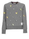 Embroidered Crew Neck Cotton Sweatshirt Grey - THOM BROWNE - BALAAN 2