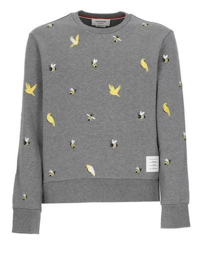 Embroidered Crew Neck Cotton Sweatshirt Grey - THOM BROWNE - BALAAN 2