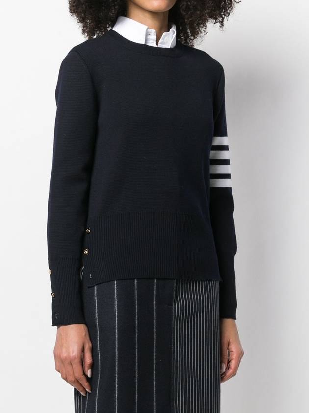 4-Bar Milano Stitch Crew Neck Knit Top Navy - THOM BROWNE - BALAAN.