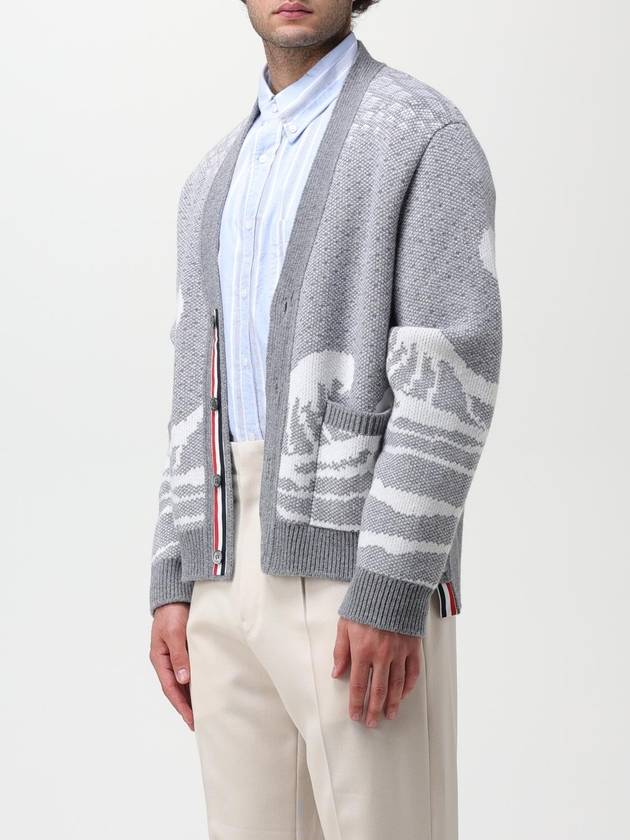 Wave Print Knit Cardigan Grey - THOM BROWNE - BALAAN 5