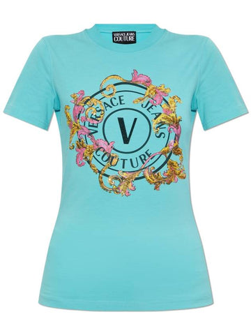 Versace Jeans Couture T-shirt With Print And Shimmering Applications, Women's, Blue - VERSACE - BALAAN 1