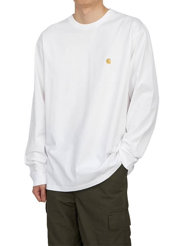 Men's Chase Mini Embroid Logo Long Sleeve T-Shirt White - CARHARTT WIP - BALAAN 6