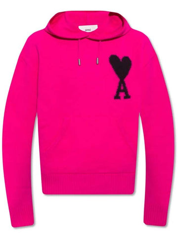 Jacquard Large Heart Logo Hood Pink - AMI - BALAAN 1