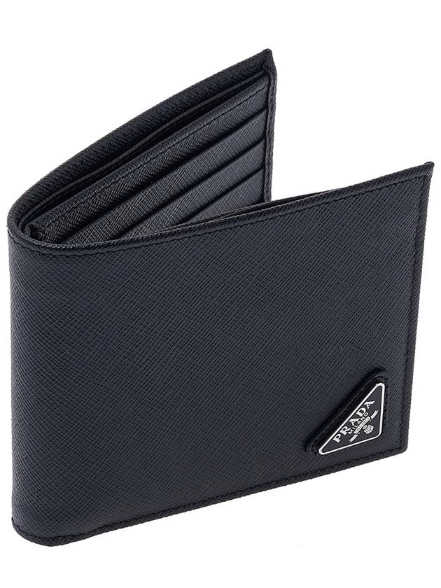 Triangle Logo Saffiano Half Wallet Black - PRADA - BALAAN 3