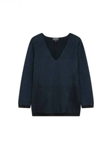 Women s deep V neck ribbed knit navy 271495 - EMPORIO ARMANI - BALAAN 1