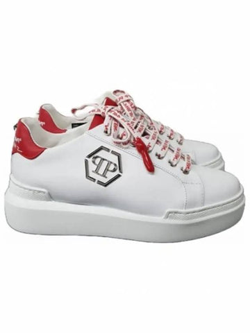 Red Heel Tab Leather Low Top Sneakers White - PHILIPP PLEIN - BALAAN 1