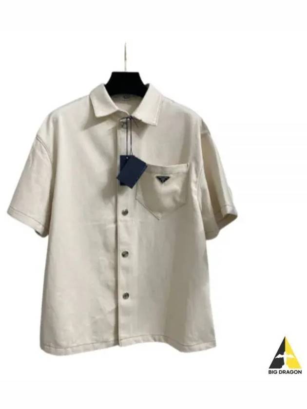 Triangle Logo Cotton Short Sleeve Shirt Ivory - PRADA - BALAAN 2