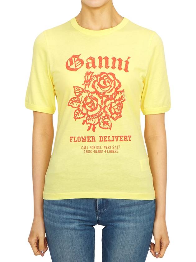 Cotton Flower Logo Short Sleeve T-Shirt Yellow - GANNI - BALAAN 2